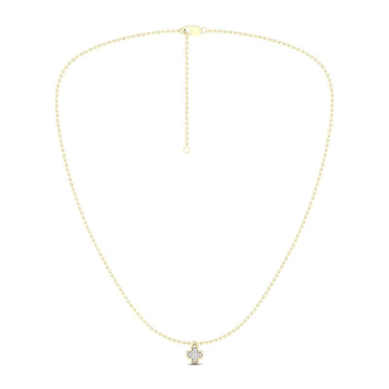 14K Gold Plated 1/15 CT.T.W. Lab-Grown Diamond Clover Pendant - 16" + 2"