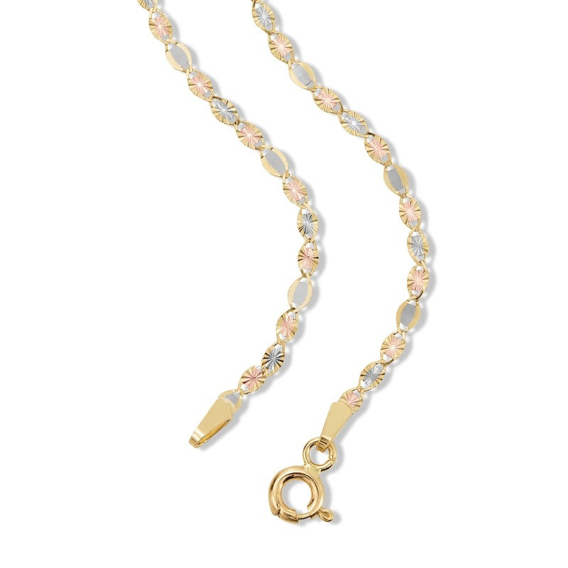 14K Solid Gold Mirror Valentino Tri-Color Chain Made in Italy - 18"