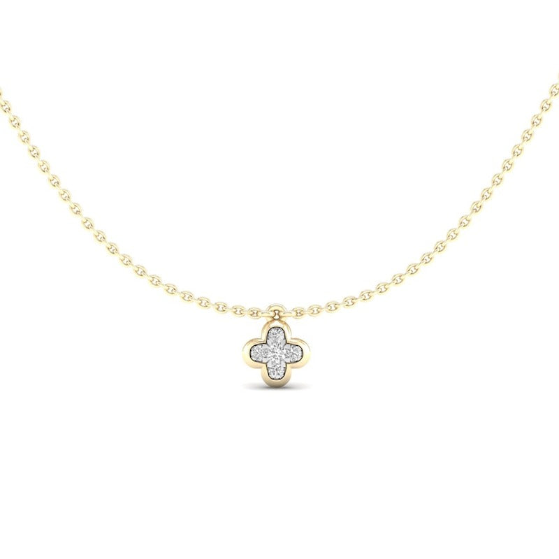 14K Gold Plated 1/15 CT.T.W. Lab-Grown Diamond Clover Pendant - 16" + 2"