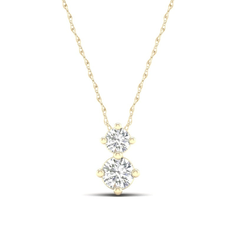 10K Solid Gold 1/6 CT. T.W. Lab-Grown Diamond Two Stone Pendant - 18"