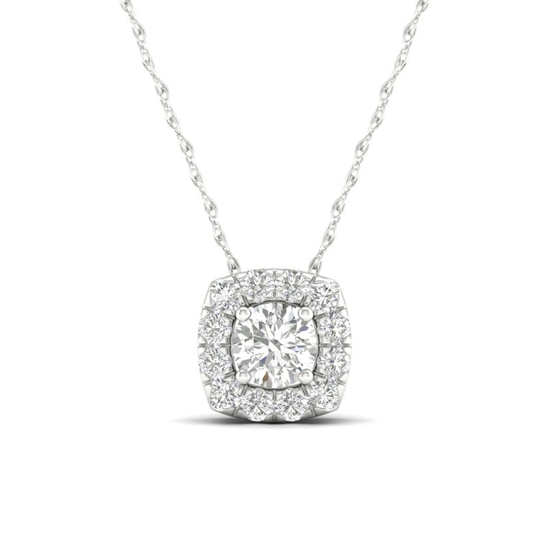 10K White Gold 1/4 CT. T.W. Lab-Grown Diamond Halo Cube Necklace - 18"