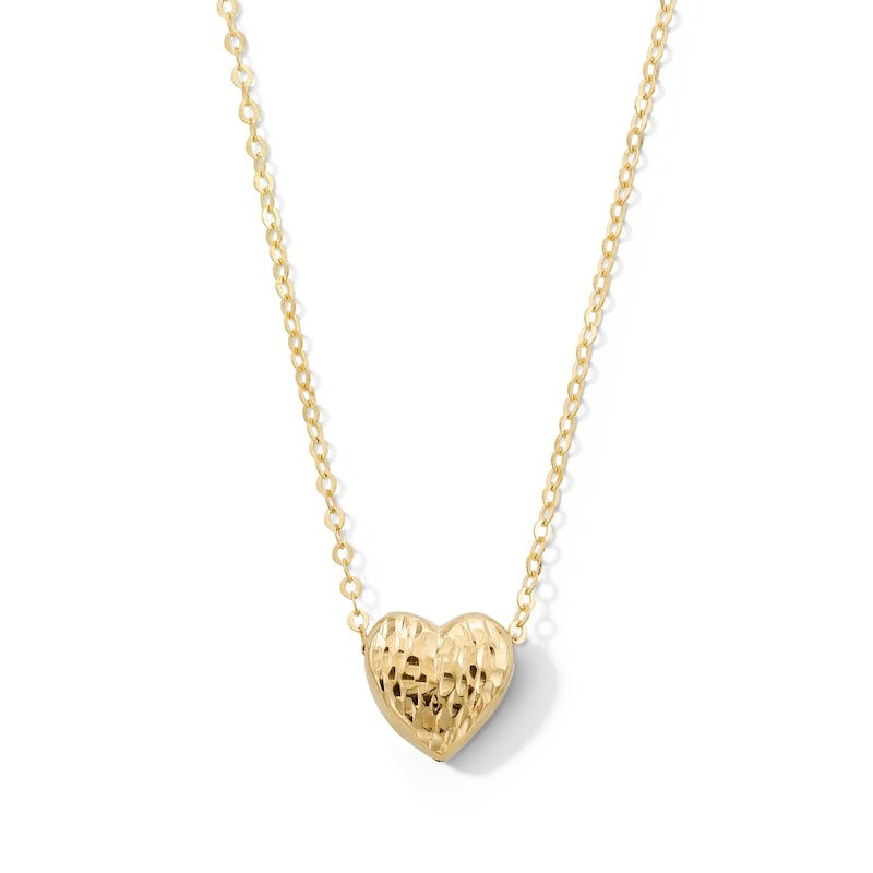 10K Gold Diamond-Cut Textured Heart Pendant - 18"