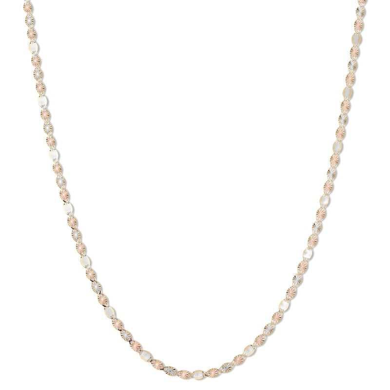 14K Solid Gold Mirror Valentino Tri-Color Chain Made in Italy - 18"