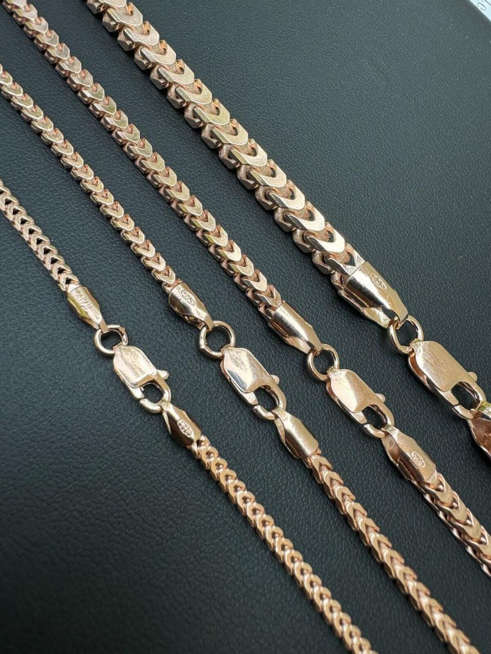 Franco Link Chain Necklace - Rose Gold Vermeil 925 Silver - 16"-30" - 2mm-5mm