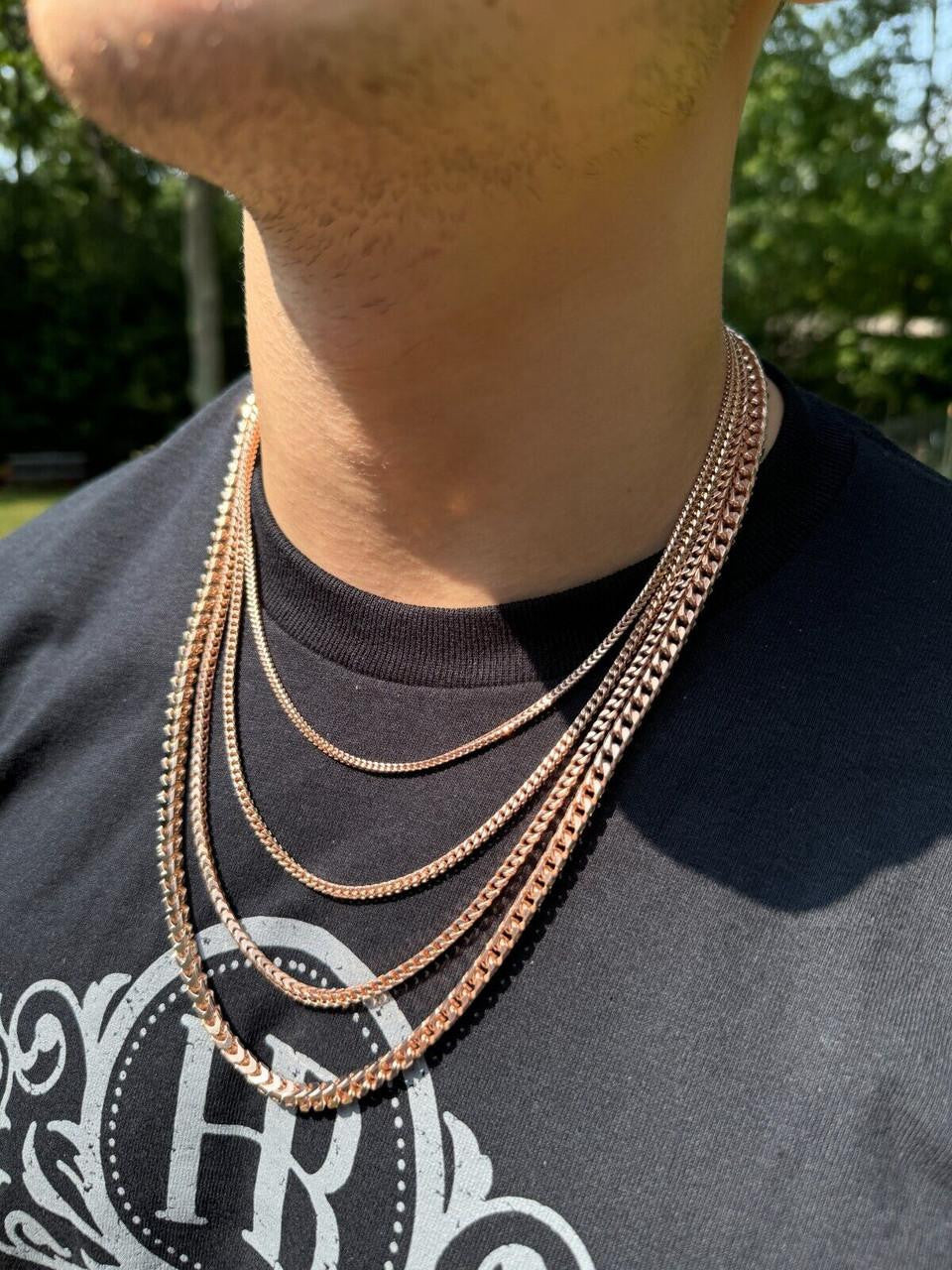 Franco Link Chain Necklace - Rose Gold Vermeil 925 Silver - 16"-30" - 2mm-5mm