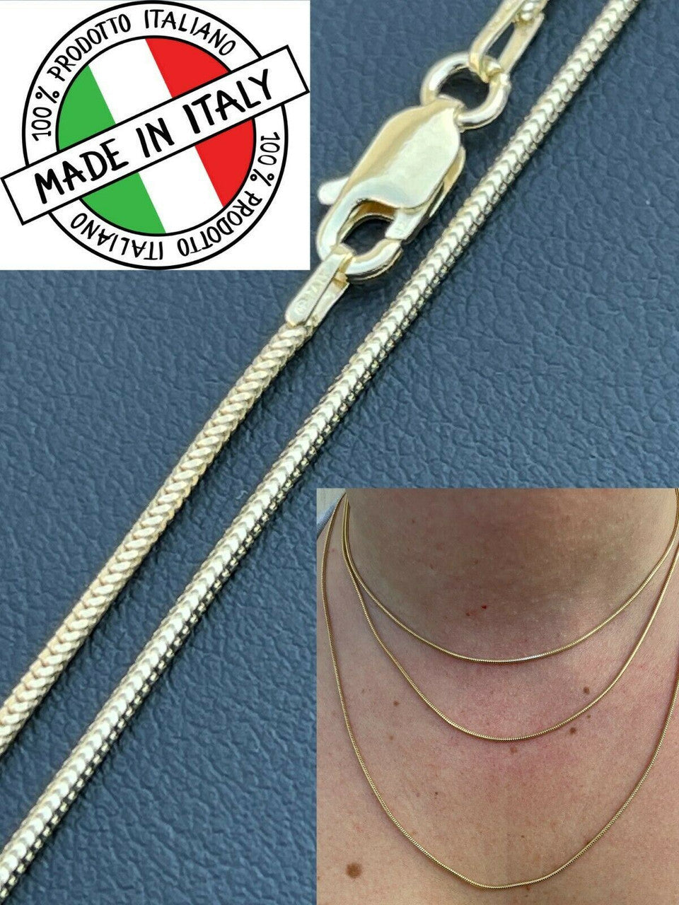 Snake Chain Necklace - 14k Gold Vermeil 925 Sterling Silver - 14"-30" - 1.5mm
