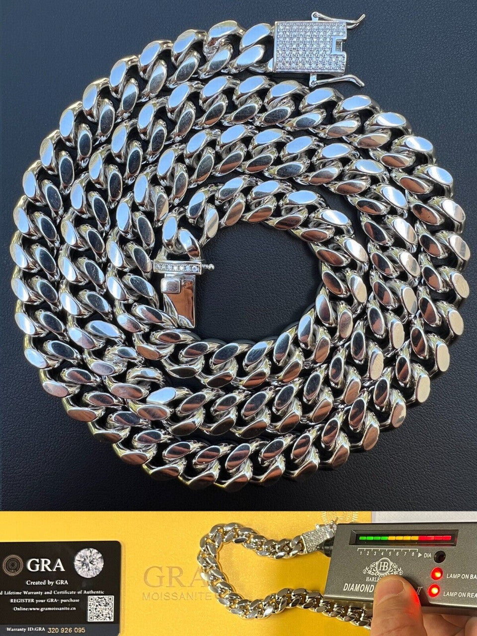 MOISSANITE Iced Clasp Miami Cuban Link Chain Necklace Or Bracelet - 925 Silver - 7"-30" - 12mm