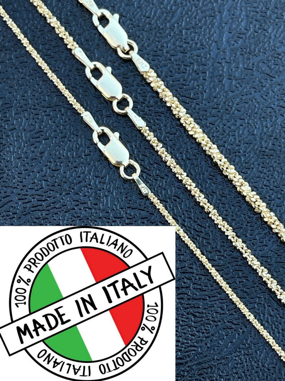 Sparkle Rock Link Chain Necklace - 14k Gold Vermeil 925 Sterling Silver - 14"-24" - 1mm-3mm