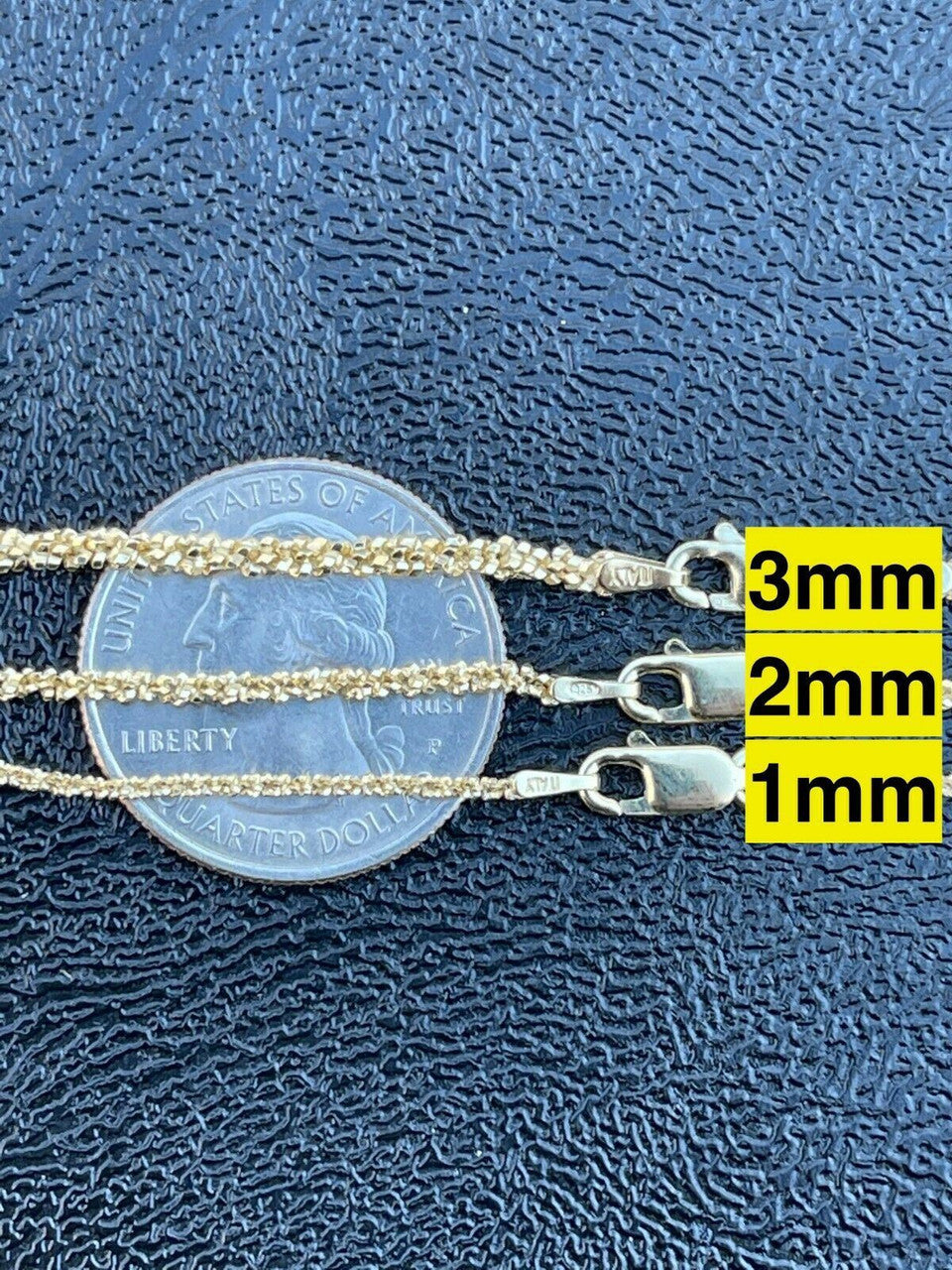 Sparkle Rock Link Chain Necklace - 14k Gold Vermeil 925 Sterling Silver - 14"-24" - 1mm-3mm