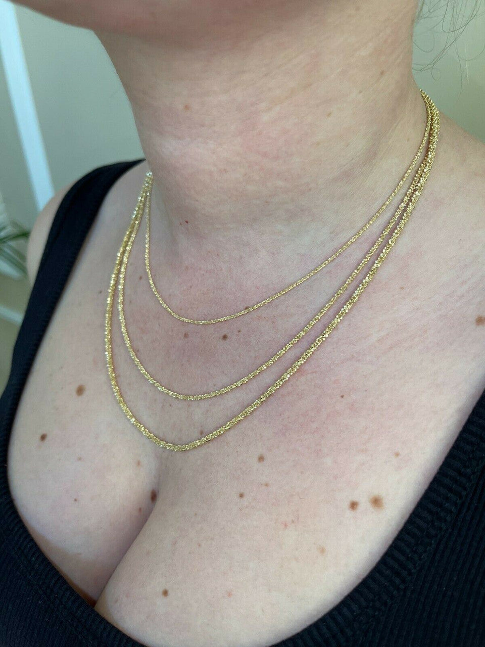 Sparkle Rock Link Chain Necklace - 14k Gold Vermeil 925 Sterling Silver - 14"-24" - 1mm-3mm