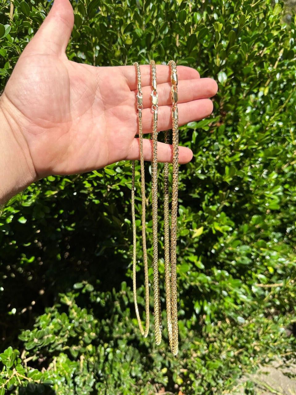 Round Sparkle Rock Chain Necklace - 14k Gold Vermeil 925 Sterling Silver - 16"-30" - 3mm-5mm