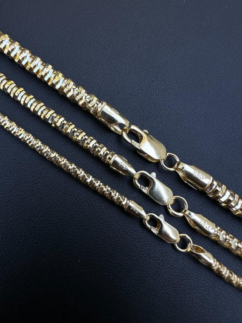 Round Sparkle Rock Chain Necklace - 14k Gold Vermeil 925 Sterling Silver - 16"-30" - 3mm-5mm