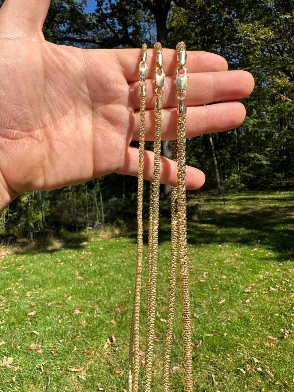 Round Sparkle Rock Chain Necklace - 14k Gold Vermeil 925 Sterling Silver - 16"-30" - 3mm-5mm