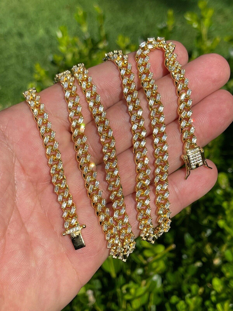 Baguette Miami Cuban Link Chain Necklace Iced Out CZ Stones - 14k Gold Vermeil 925 Silver - 6mm - 16-30"