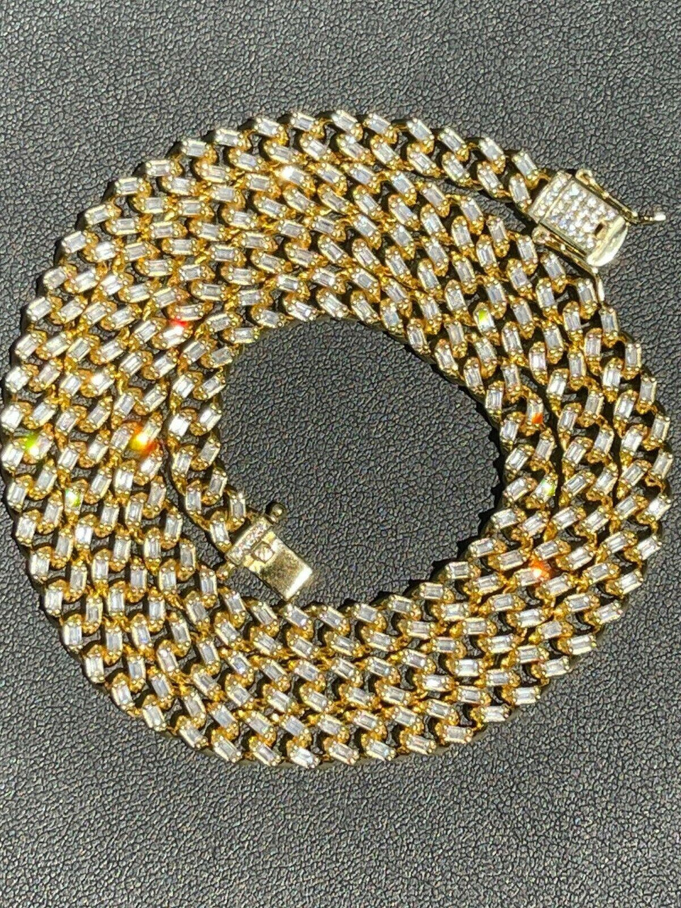 Baguette Miami Cuban Link Chain Necklace Iced Out CZ Stones - 14k Gold Vermeil 925 Silver - 6mm - 16-30"