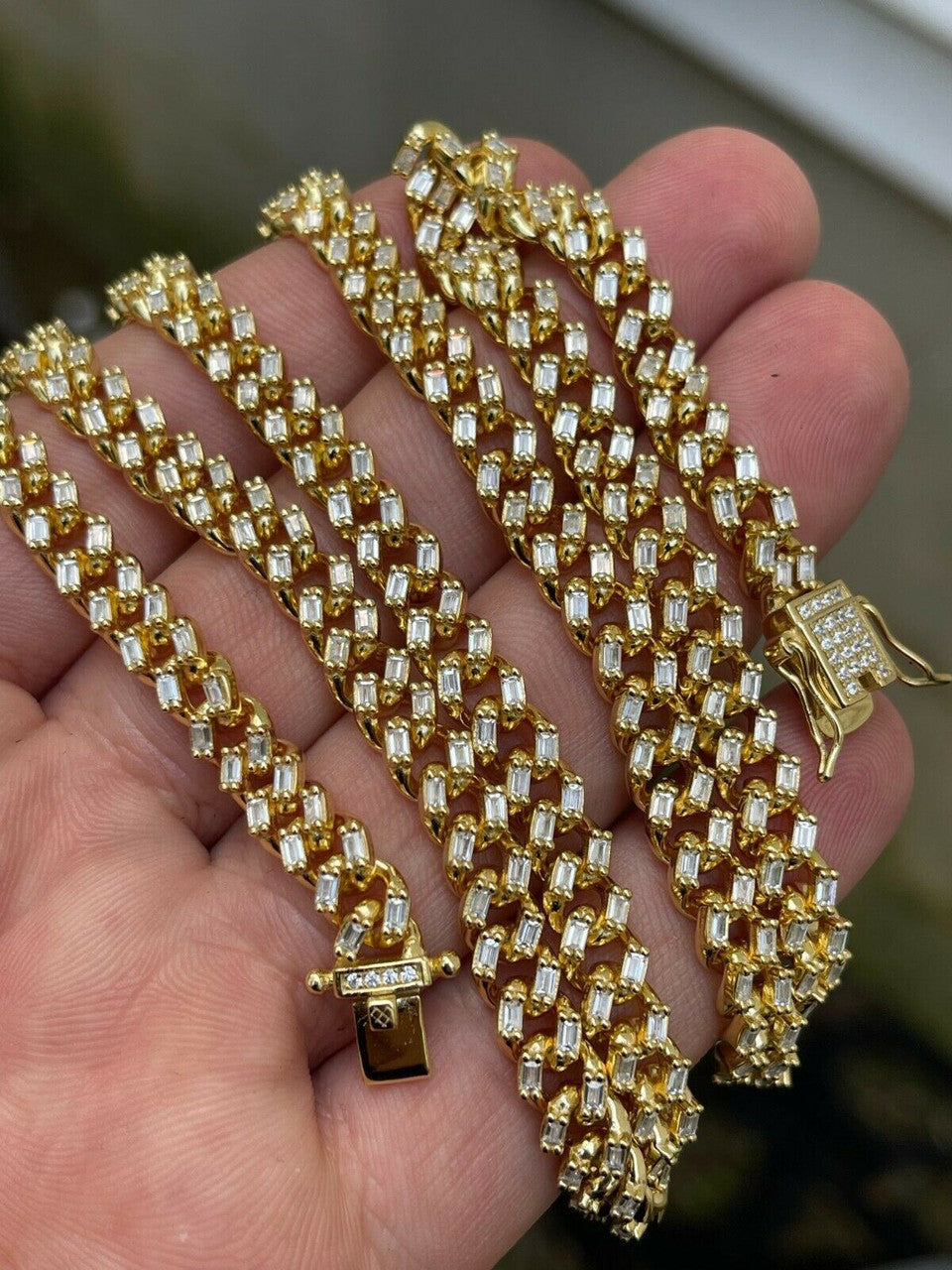 Baguette Miami Cuban Link Chain Necklace Iced Out CZ Stones - 14k Gold Vermeil 925 Silver - 6mm - 16-30"
