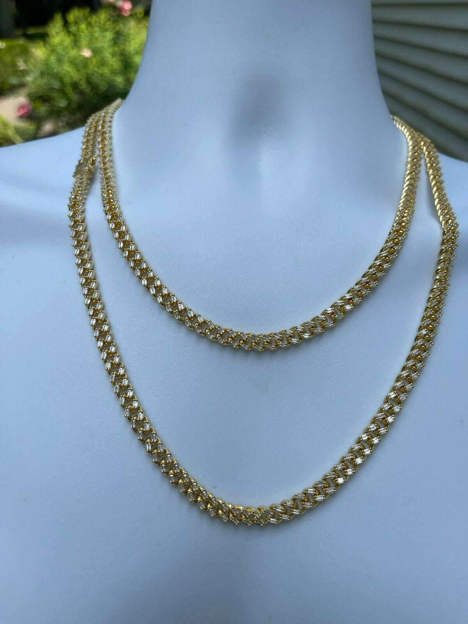 Baguette Miami Cuban Link Chain Necklace Iced Out CZ Stones - 14k Gold Vermeil 925 Silver - 6mm - 16-30"