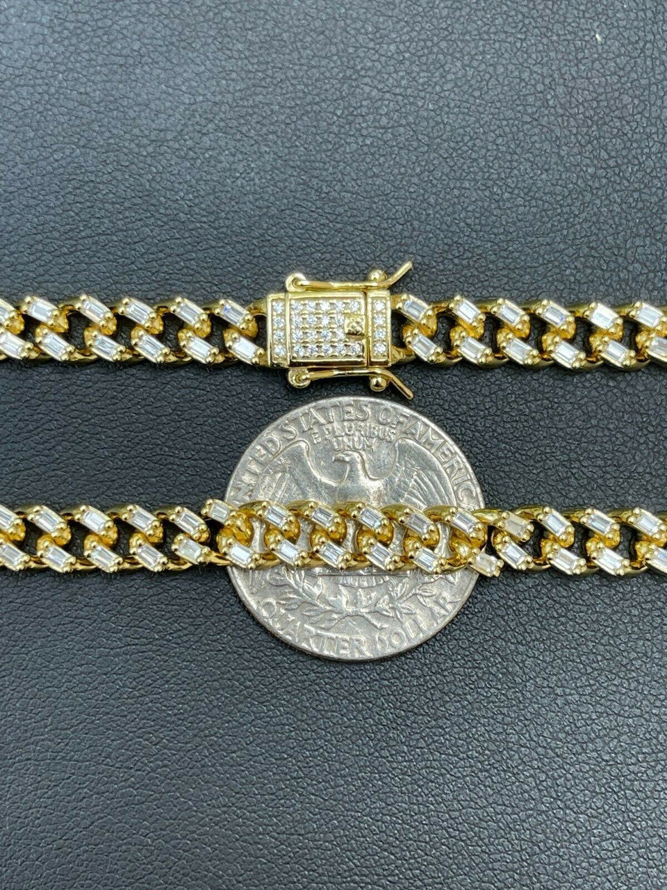 Baguette Miami Cuban Link Chain Necklace Iced Out CZ Stones - 14k Gold Vermeil 925 Silver - 6mm - 16-30"