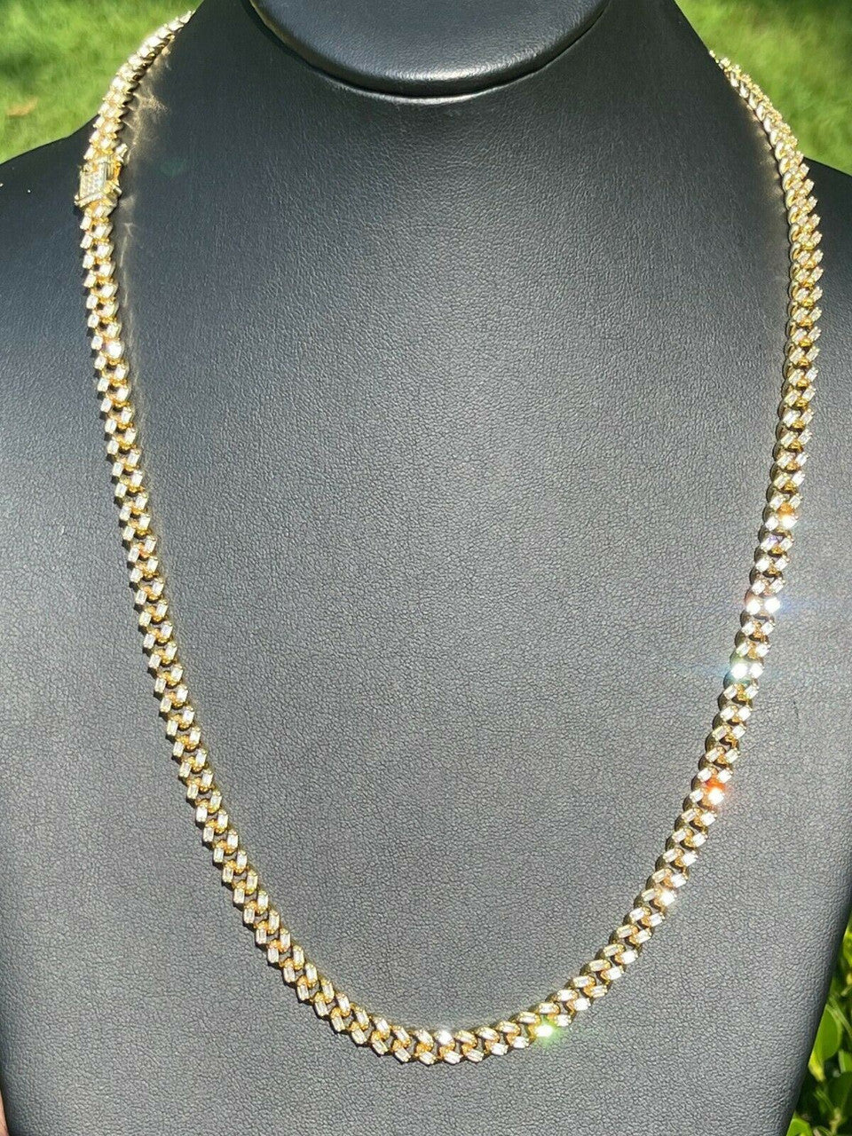 Baguette Miami Cuban Link Chain Necklace Iced Out CZ Stones - 14k Gold Vermeil 925 Silver - 6mm - 16-30"