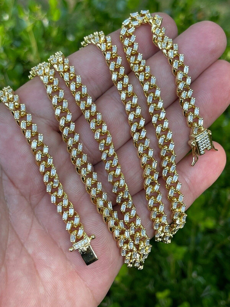 Baguette Miami Cuban Link Chain Necklace Iced Out CZ Stones - 14k Gold Vermeil 925 Silver - 6mm - 16-30"