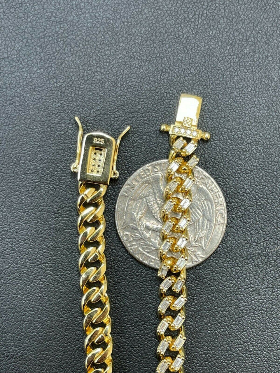 Baguette Miami Cuban Link Chain Necklace Iced Out CZ Stones - 14k Gold Vermeil 925 Silver - 6mm - 16-30"