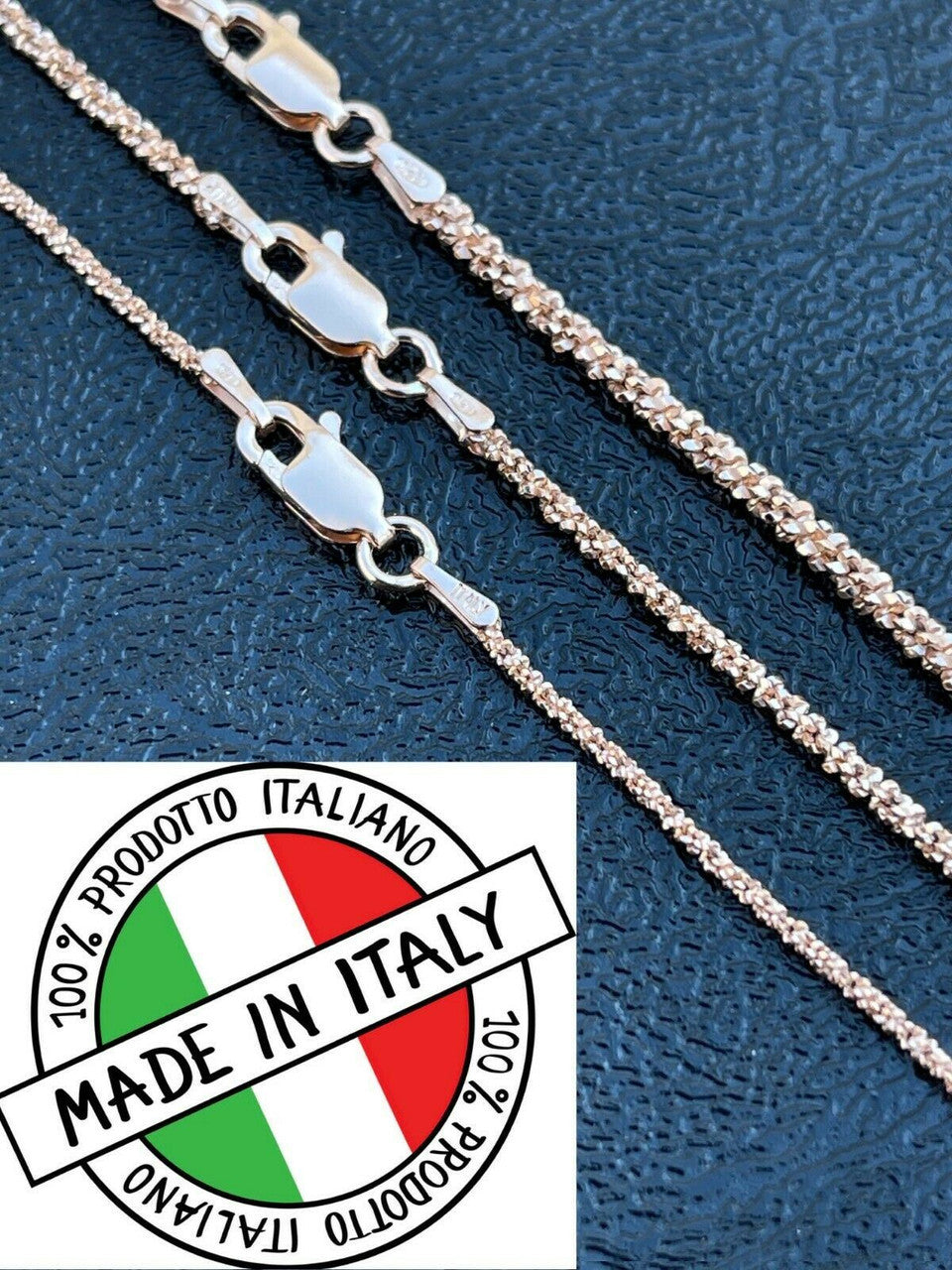 Sparkle Rock Link Chain Necklace - 14k Rose Gold Vermeil 925 Sterling Silver - 14"-24" - 1mm-3mm