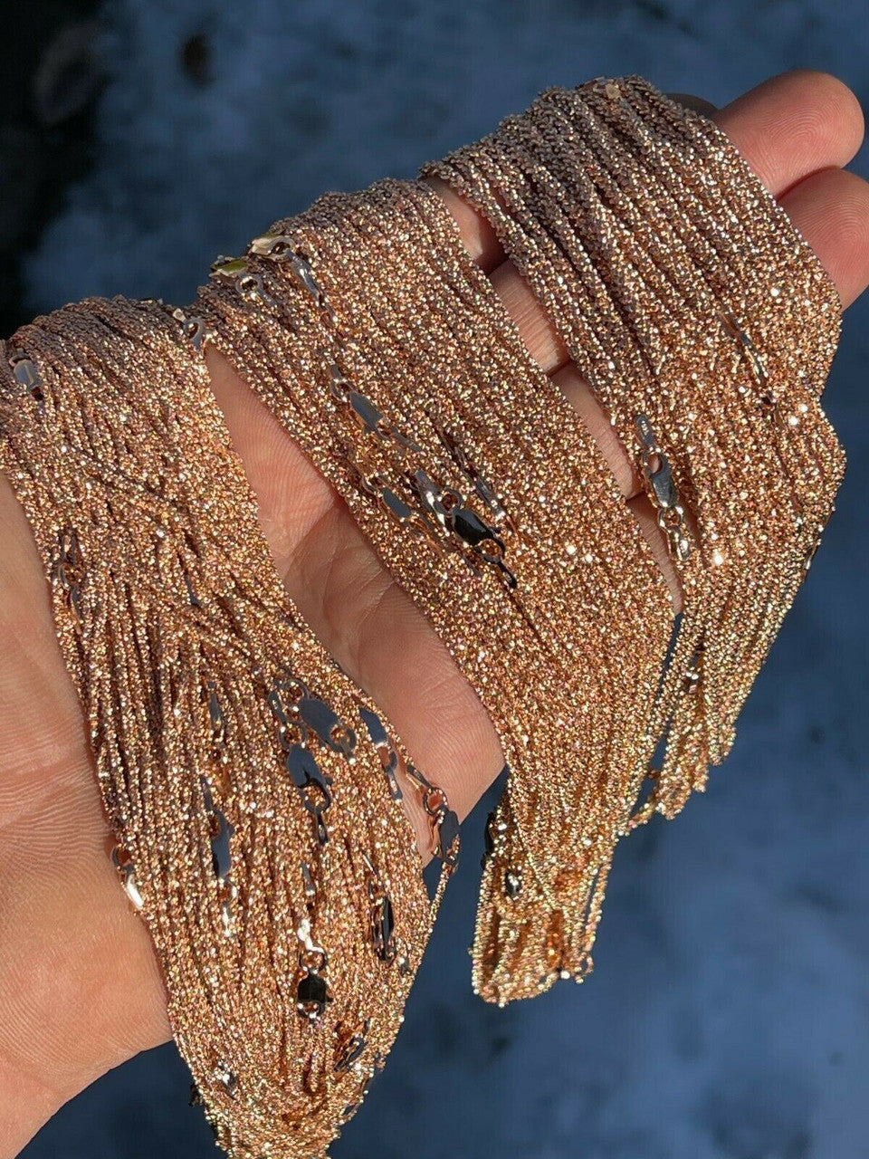Sparkle Rock Link Chain Necklace - 14k Rose Gold Vermeil 925 Sterling Silver - 14"-24" - 1mm-3mm