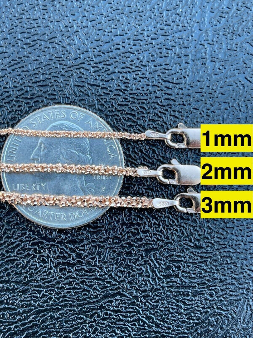 Sparkle Rock Link Chain Necklace - 14k Rose Gold Vermeil 925 Sterling Silver - 14"-24" - 1mm-3mm
