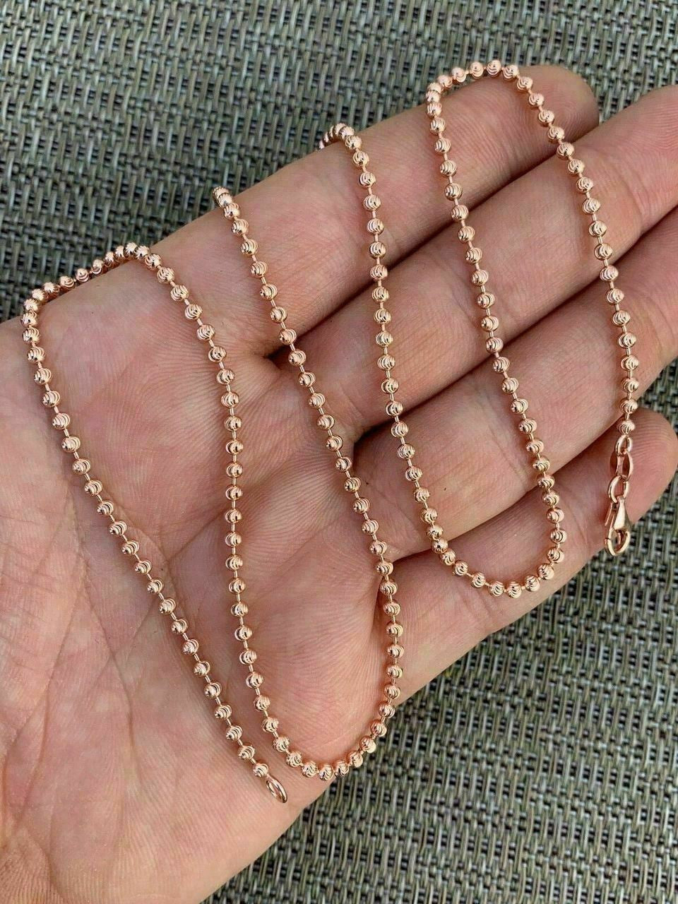 Ball Bead Moon Cut "Dog Tag" Chain Necklace - Rose Gold Vermeil 925 Sterling Silver - 16"-30" - 2.5mm