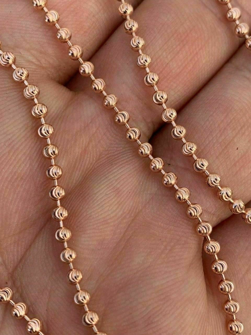 Ball Bead Moon Cut "Dog Tag" Chain Necklace - Rose Gold Vermeil 925 Sterling Silver - 16"-30" - 2.5mm