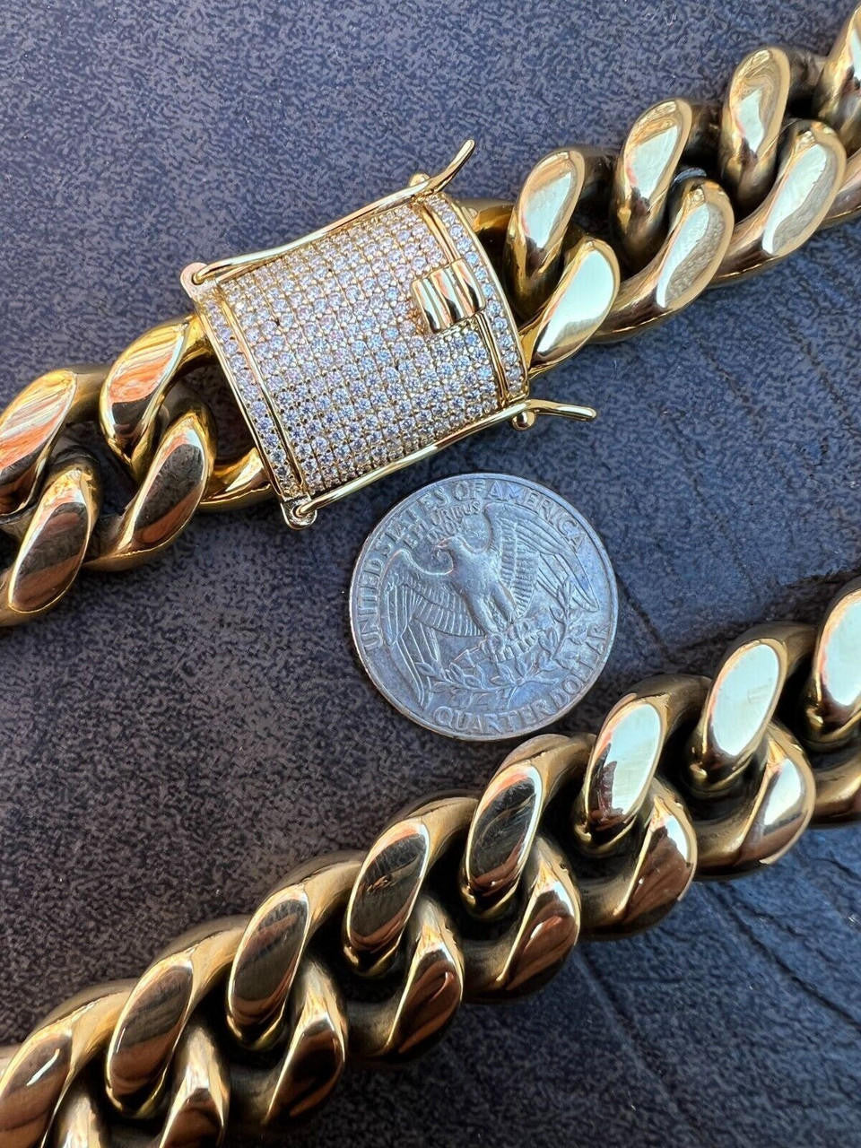 Kilo Cuban MOISSANITE CLASP Miami Cuban Link Chain Necklace Or Bracelet - 14k Yellow Gold Plated Stainless Steel - 7"-30" - 18mm