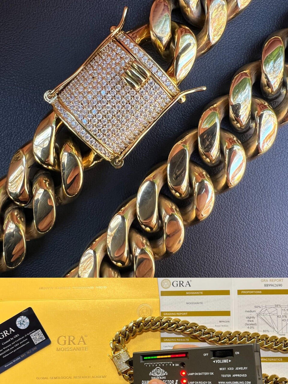 Kilo Cuban MOISSANITE CLASP Miami Cuban Link Chain Necklace Or Bracelet - 14k Yellow Gold Plated Stainless Steel - 7"-30" - 18mm