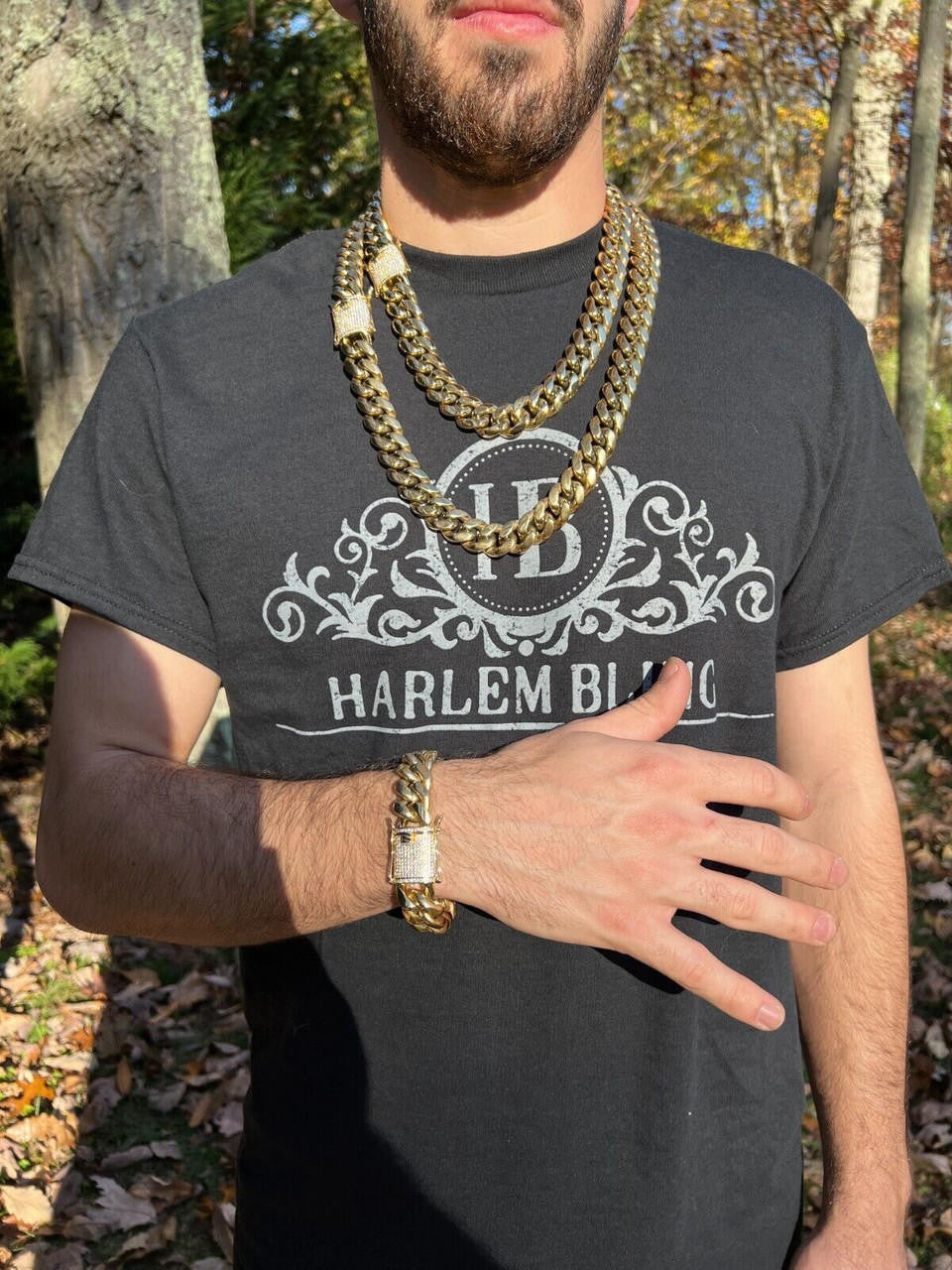 Kilo Cuban MOISSANITE CLASP Miami Cuban Link Chain Necklace Or Bracelet - 14k Yellow Gold Plated Stainless Steel - 7"-30" - 18mm