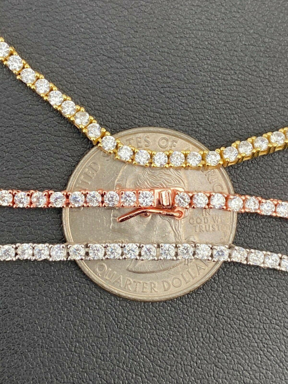 Micro Tennis Chain Necklace Iced Out CZ Stones - 14k Gold Vermeil, Rose Gold Vermeil Or 925 Silver - 2mm - 14"-28"
