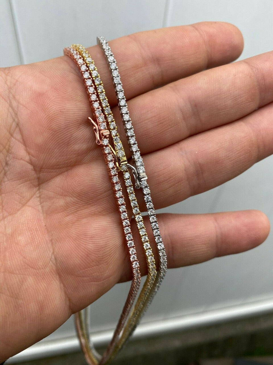 Micro Tennis Chain Necklace Iced Out CZ Stones - 14k Gold Vermeil, Rose Gold Vermeil Or 925 Silver - 2mm - 14"-28"