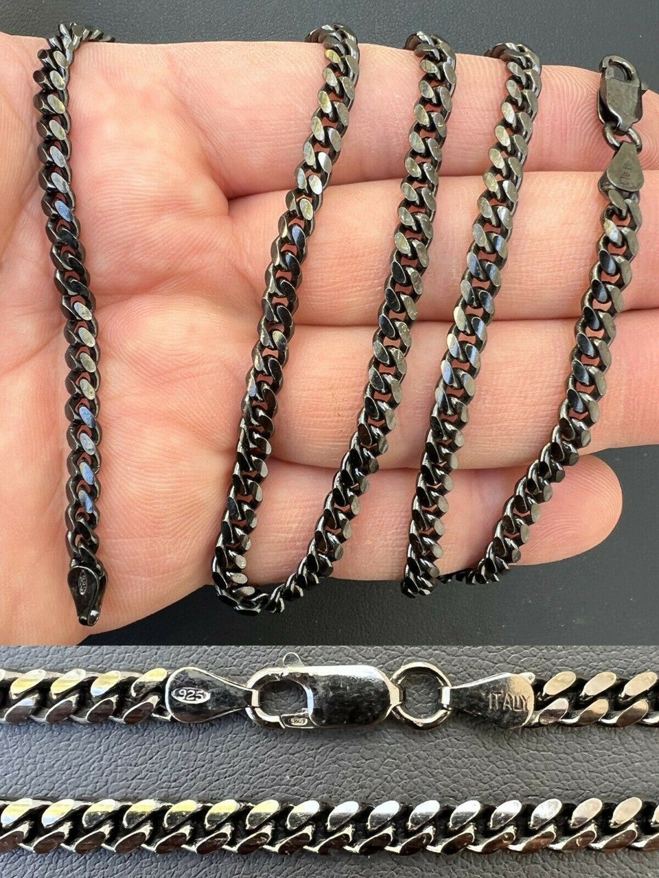 Miami Cuban Link Chain Necklace - Black Rhodium Over 925 Sterling Silver - 16"-30" - 5mm