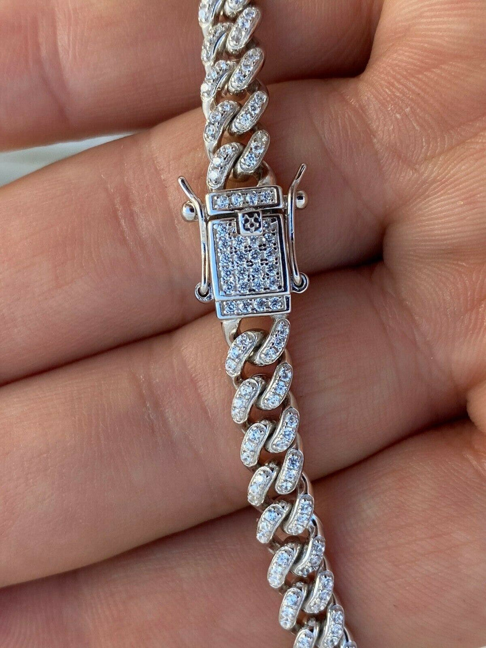 Everyday Wear Miami Cuban Link Chain Necklace Iced Out CZ Stones - 925 Silver - 6mm- 16-30"