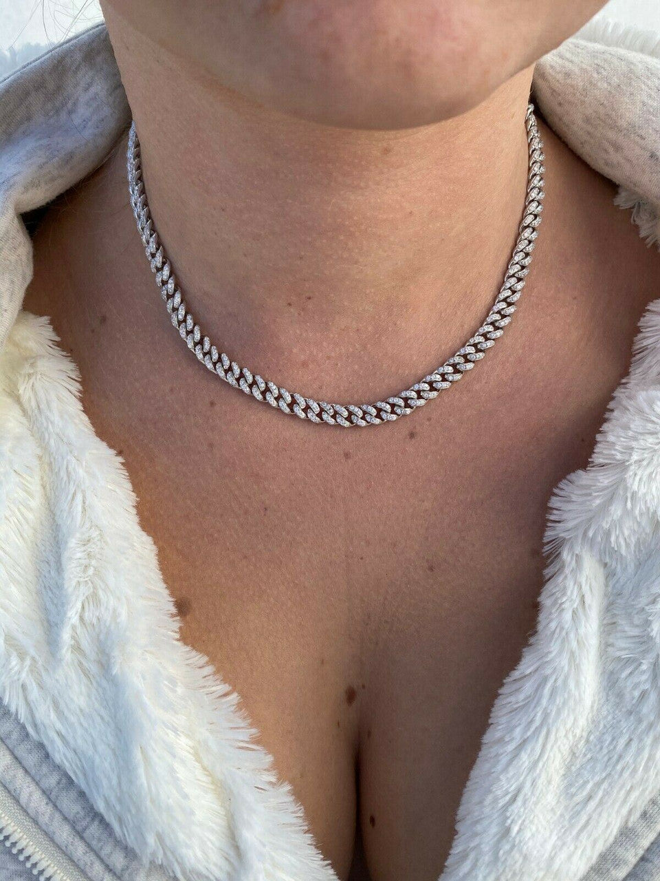 Everyday Wear Miami Cuban Link Chain Necklace Iced Out CZ Stones - 925 Silver - 6mm- 16-30"