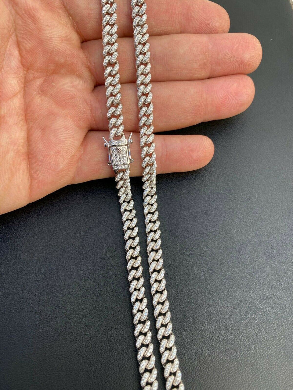 Everyday Wear Miami Cuban Link Chain Necklace Iced Out CZ Stones - 925 Silver - 6mm- 16-30"
