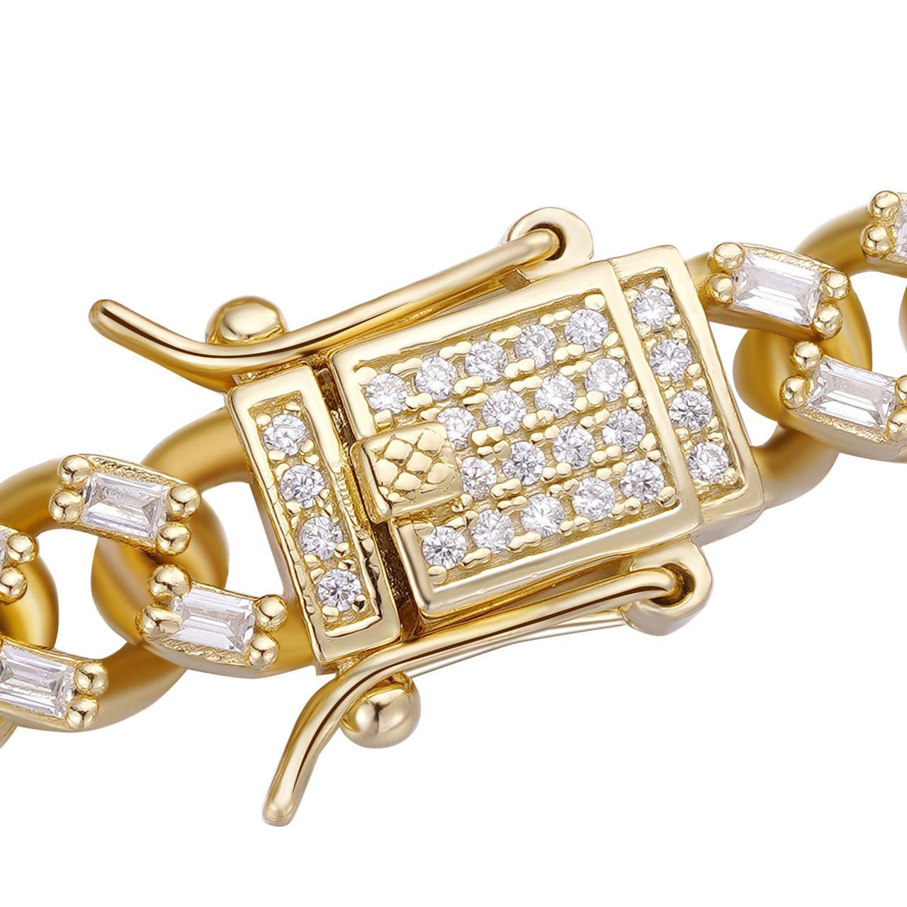 Baguette Miami Cuban Link Chain Necklace Iced Out CZ Stones - 14k Gold Vermeil 925 Silver - 6mm - 16-30"