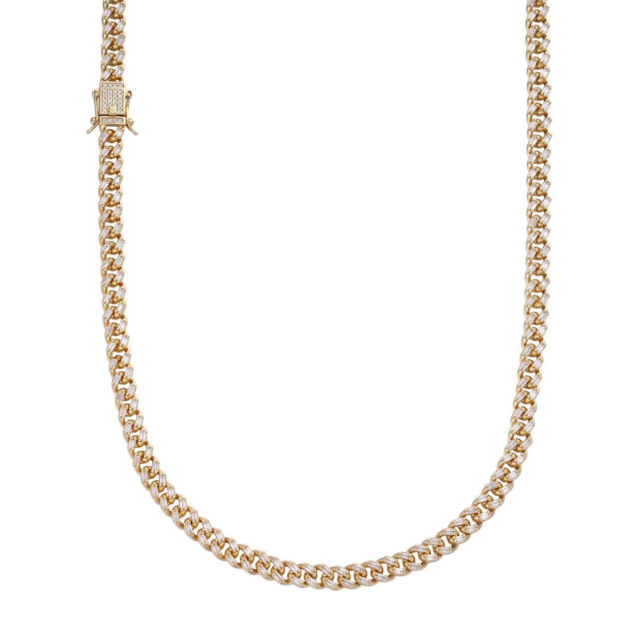 Baguette Miami Cuban Link Chain Necklace Iced Out CZ Stones - 14k Gold Vermeil 925 Silver - 6mm - 16-30"