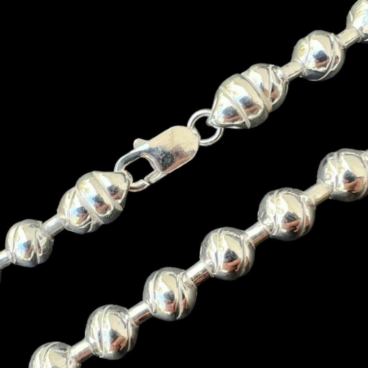 Ball Bead "Dog Tag" Chain Necklace - 925 Sterling Silver - 18"-30" - 8mm