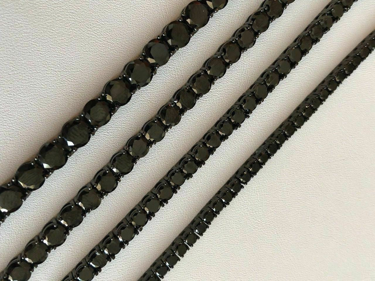 Tennis Chain Necklace Iced Out Black CZ Stones - Black Rhodium Over 925 Silver - 3mm-6mm - 16"-30"