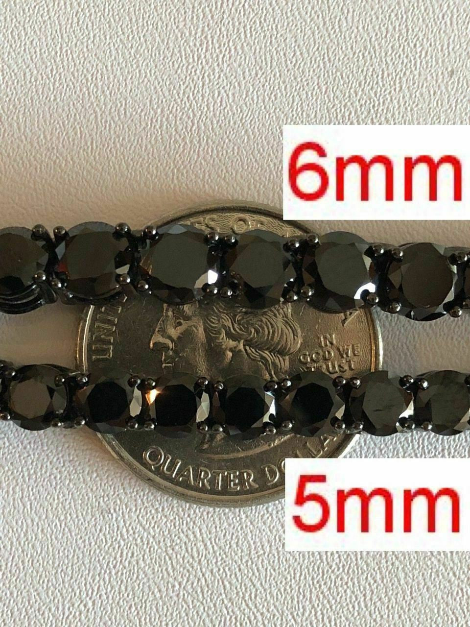 Tennis Chain Necklace Iced Out Black CZ Stones - Black Rhodium Over 925 Silver - 3mm-6mm - 16"-30"