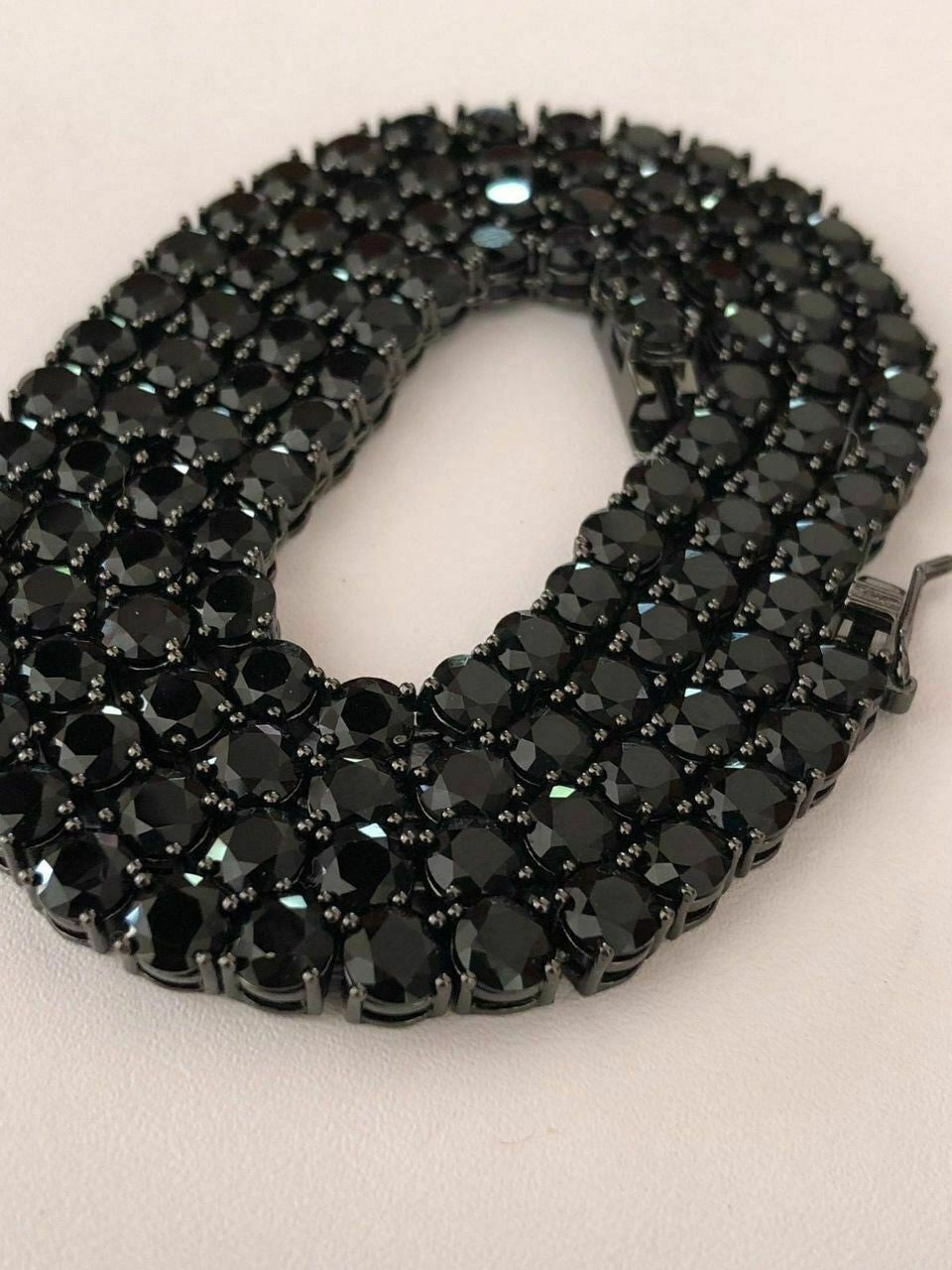 Tennis Chain Necklace Iced Out Black CZ Stones - Black Rhodium Over 925 Silver - 3mm-6mm - 16"-30"