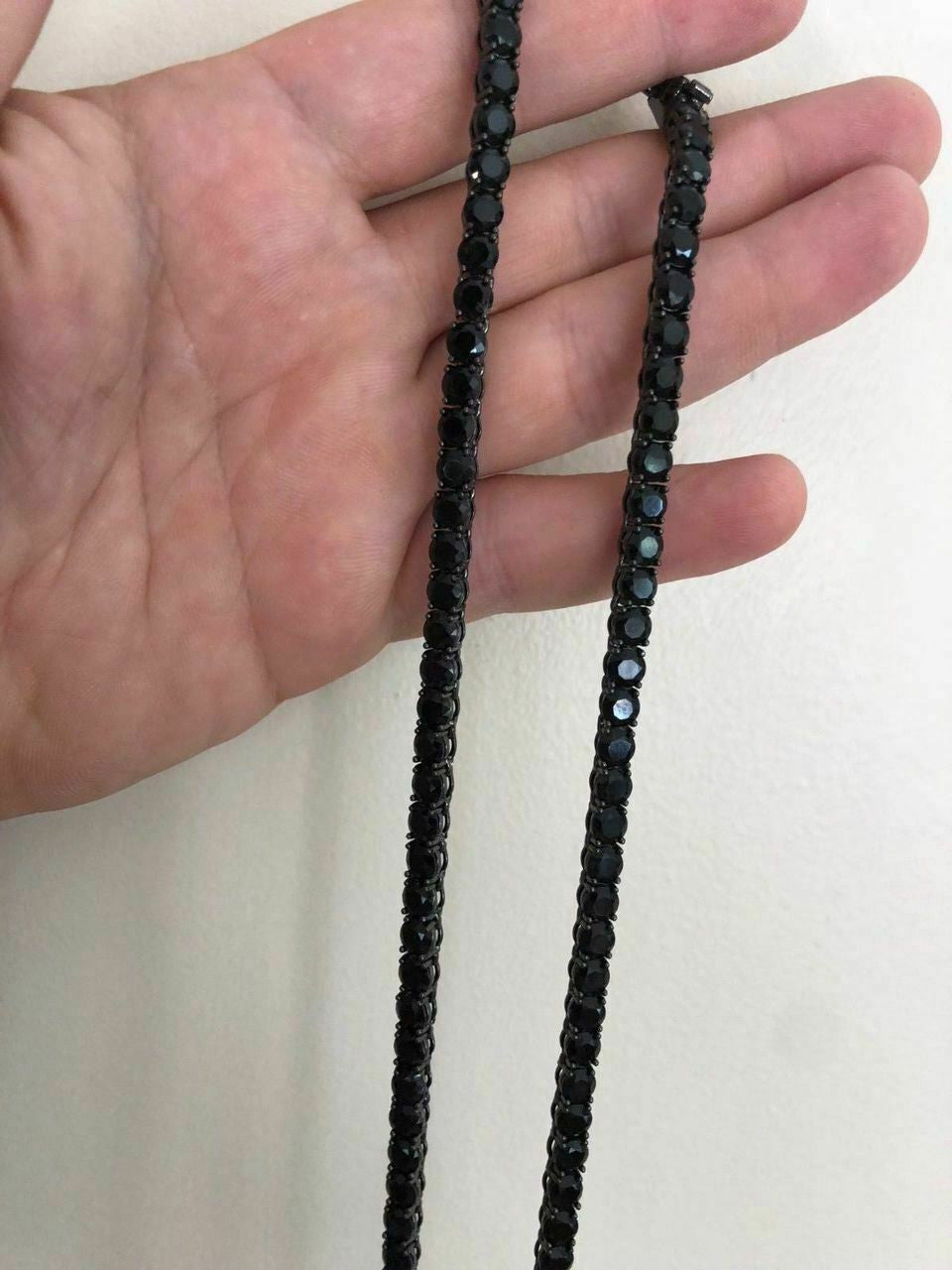 Tennis Chain Necklace Iced Out Black CZ Stones - Black Rhodium Over 925 Silver - 3mm-6mm - 16"-30"