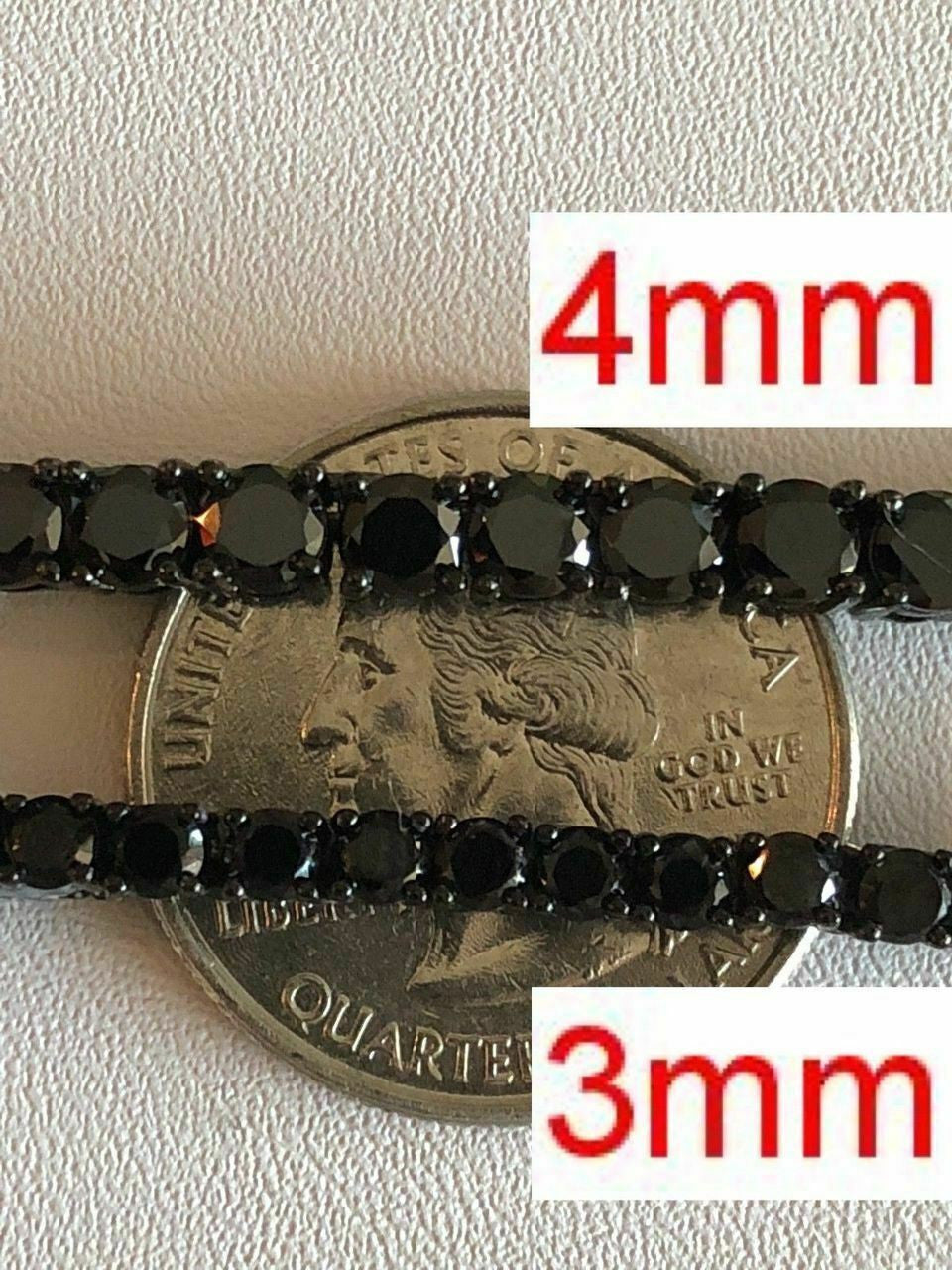 Tennis Chain Necklace Iced Out Black CZ Stones - Black Rhodium Over 925 Silver - 3mm-6mm - 16"-30"
