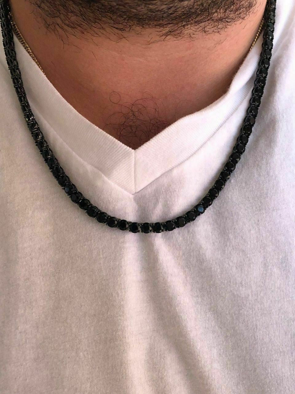 Tennis Chain Necklace Iced Out Black CZ Stones - Black Rhodium Over 925 Silver - 3mm-6mm - 16"-30"