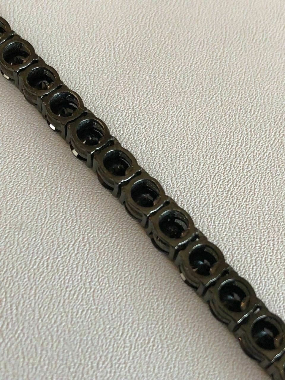 Tennis Chain Necklace Iced Out Black CZ Stones - Black Rhodium Over 925 Silver - 3mm-6mm - 16"-30"