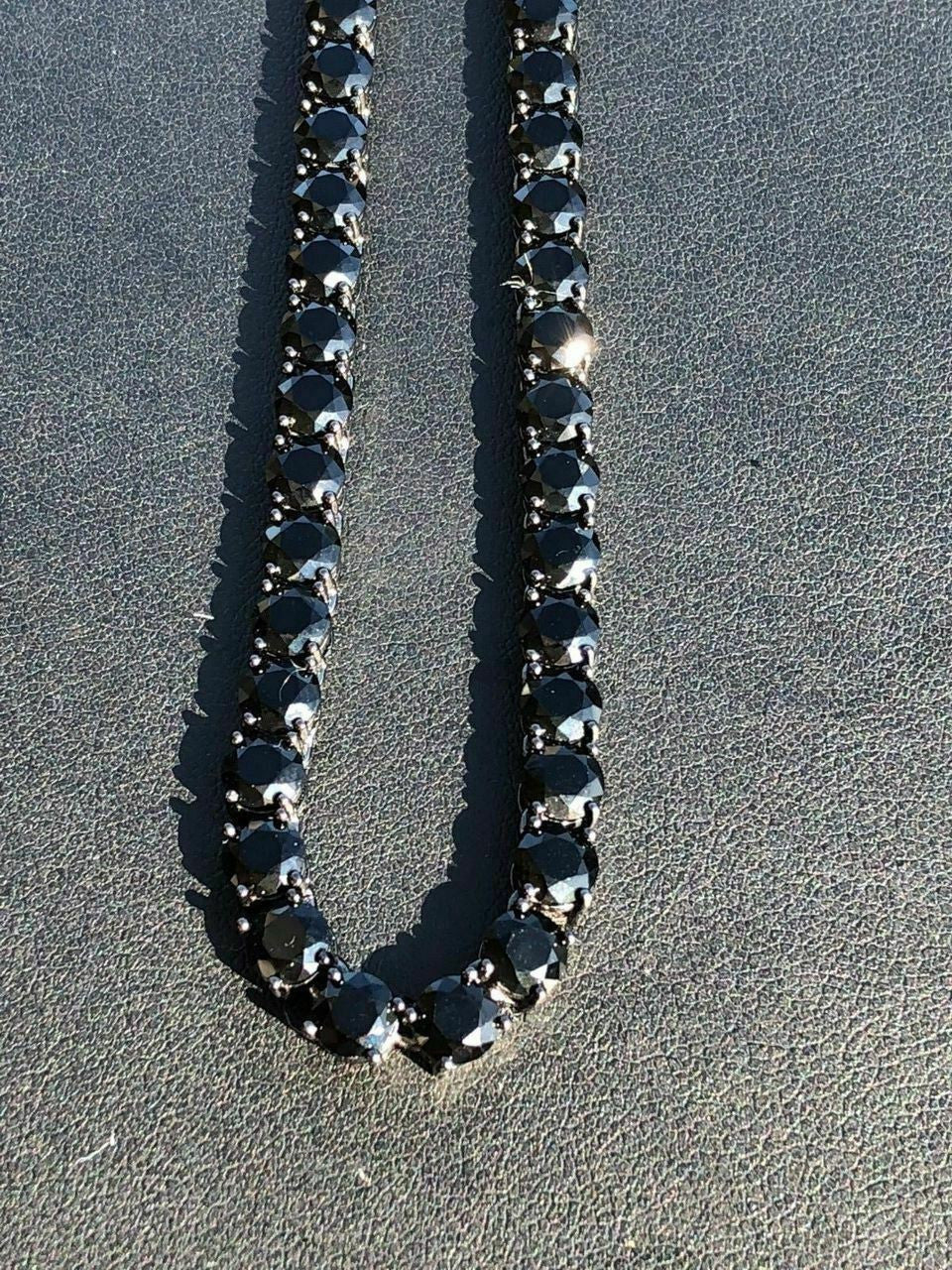 Tennis Chain Necklace Iced Out Black CZ Stones - Black Rhodium Over 925 Silver - 3mm-6mm - 16"-30"